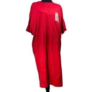 Cool Clothing Red Teddy Bear Sunflower Henley Nightgown Sleep Shirt  90's Y2K